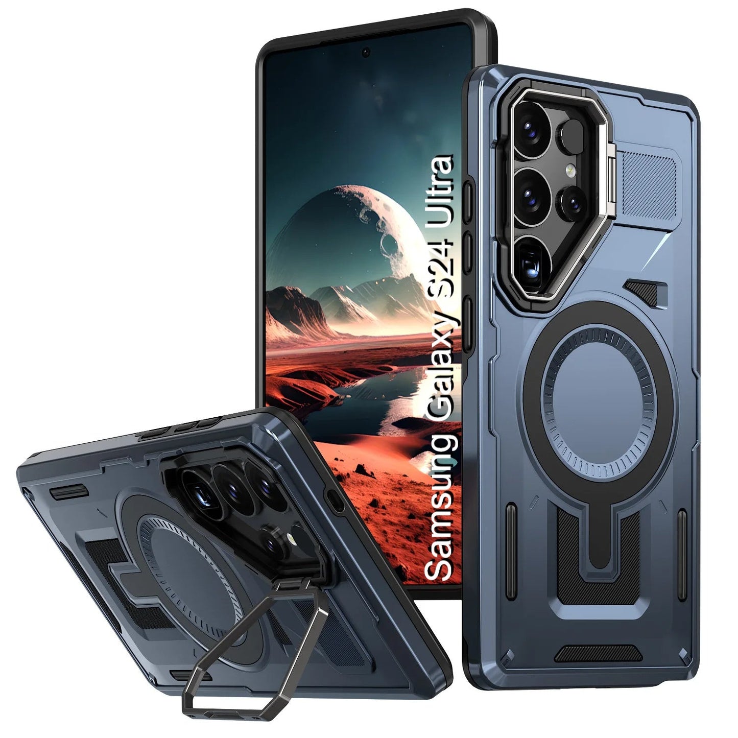LuxuryKase Rugged Shockproof Magnetic Case with Kickstand | Dual Layer TPU+PC Protection | Mag-Safe Compatible | Camera Guard | Extreme Drop Resistance For Samsung Series