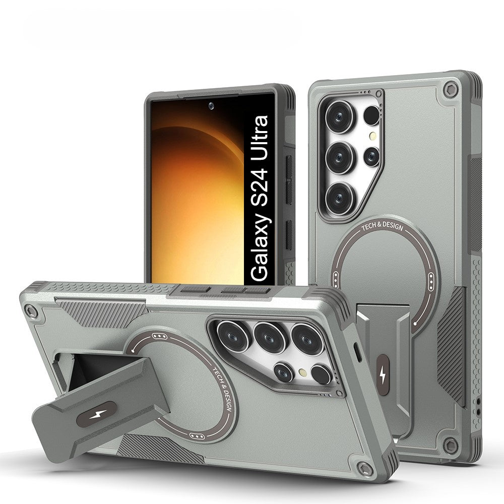 US LITE Back Cover with Portable Kickstand | Mag-Safe Compatible Magnetic Case | Shockproof Military Grade Protection | Rugged Armor Design Phone Cover For iPhone & Samsung