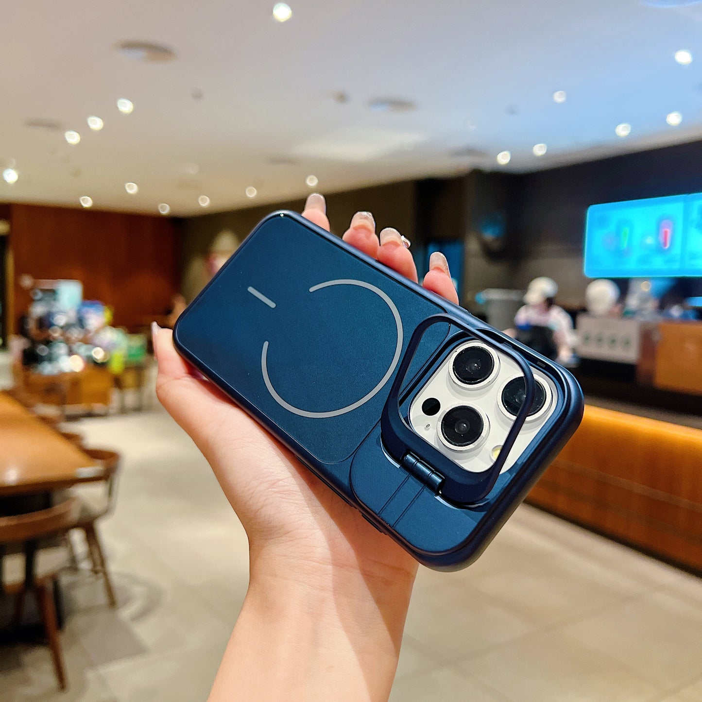 LuxuryKase Premium Glass Case | Built-in Camera Stand | Hard PC & Glass | MagSafe Compatible | Raised Edges for Camera & Screen Protection | Shockproof Design For iPhone