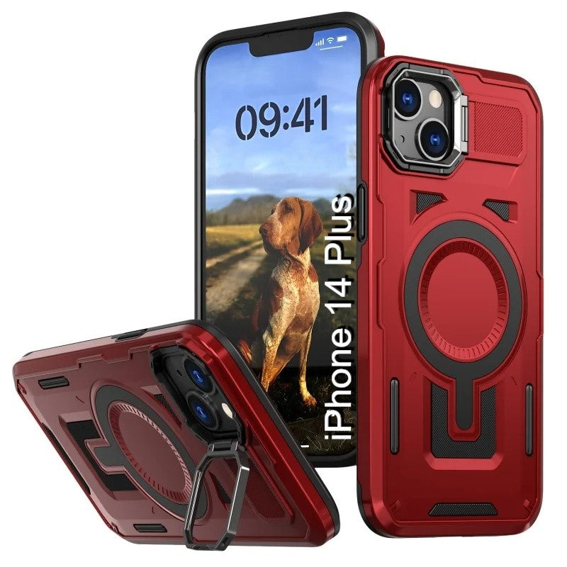 LuxuryKase Rugged Shockproof Magnetic Case with Kickstand | Dual Layer TPU+PC Protection | Mag-Safe Compatible | Camera Guard | Extreme Drop Resistance For iPhone Series