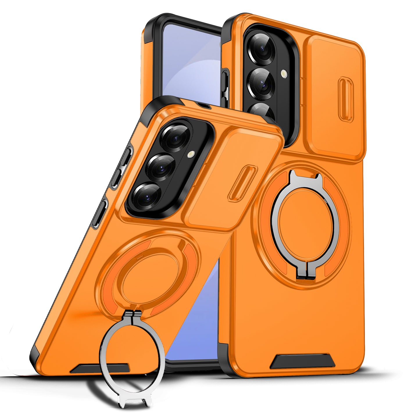 LuxuryKase Shockproof Case with Slide Camera Cover | 360° Rotating Ring Kickstand | Rugged Armour Protection For Samsung Series