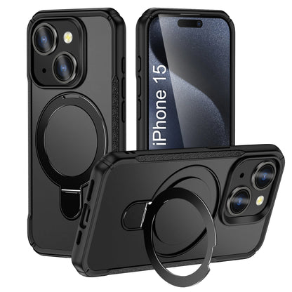 LuxuryKase Shockproof Back Cover with 90° Rotating Ring Kickstand | Mag-Safe Compatible | Rugged Armor Protection Case For iPhone Series