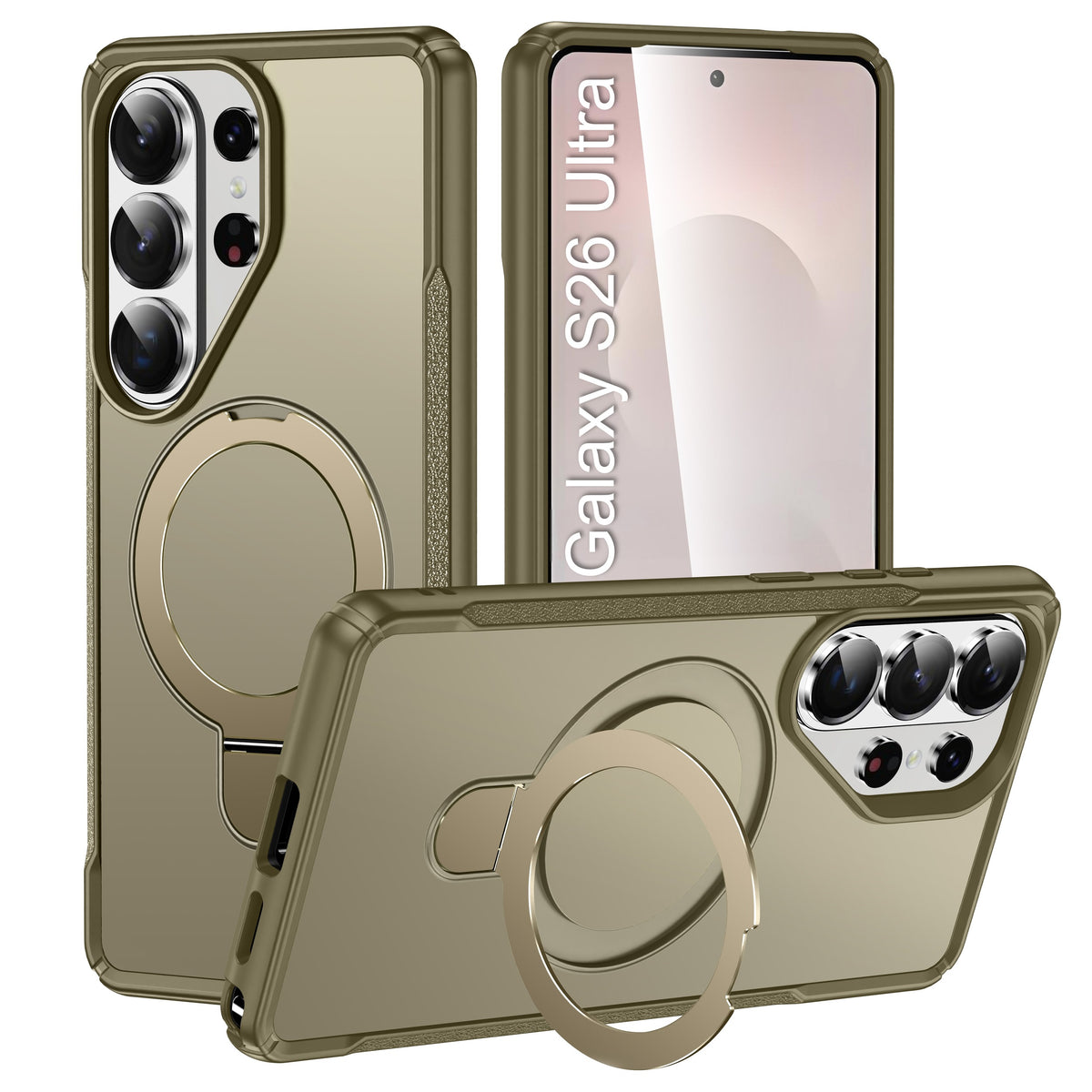 LuxuryKase Shockproof Back Cover with 90° Rotating Ring Kickstand | Mag-Safe Compatible | Rugged Armor Protection Case For iPhone & Samsung Series