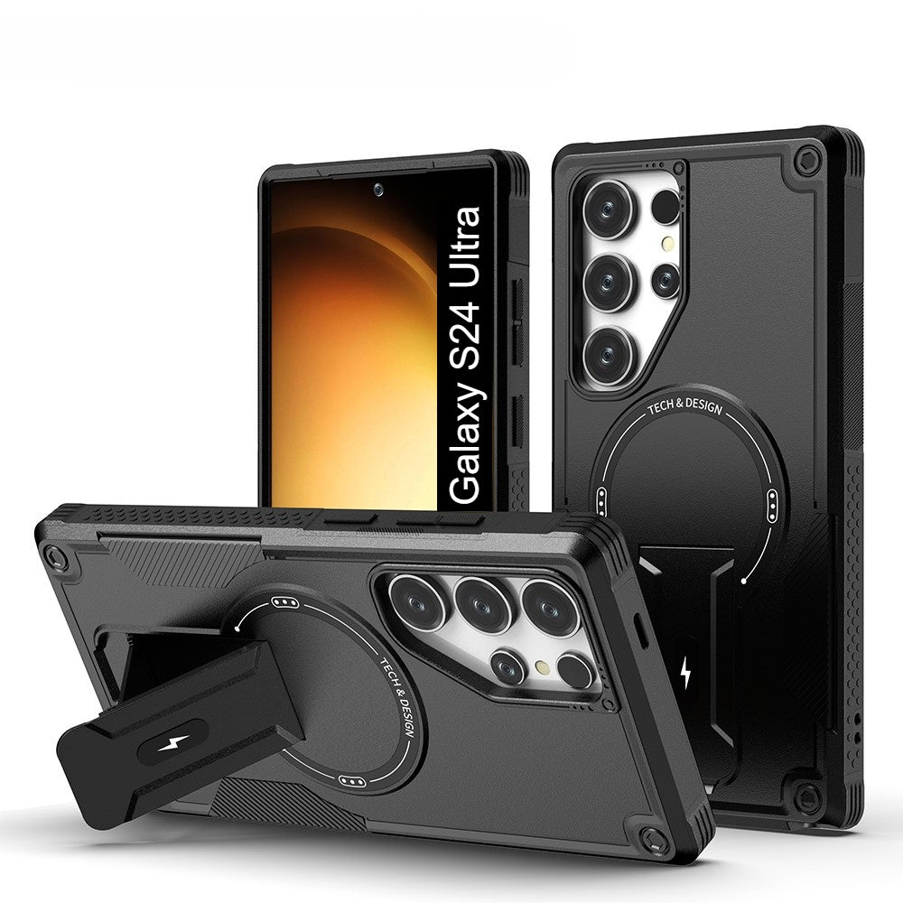 US LITE Back Cover with Portable Kickstand | Mag-Safe Compatible Magnetic Case | Shockproof Military Grade Protection | Rugged Armor Design Phone Cover For iPhone & Samsung