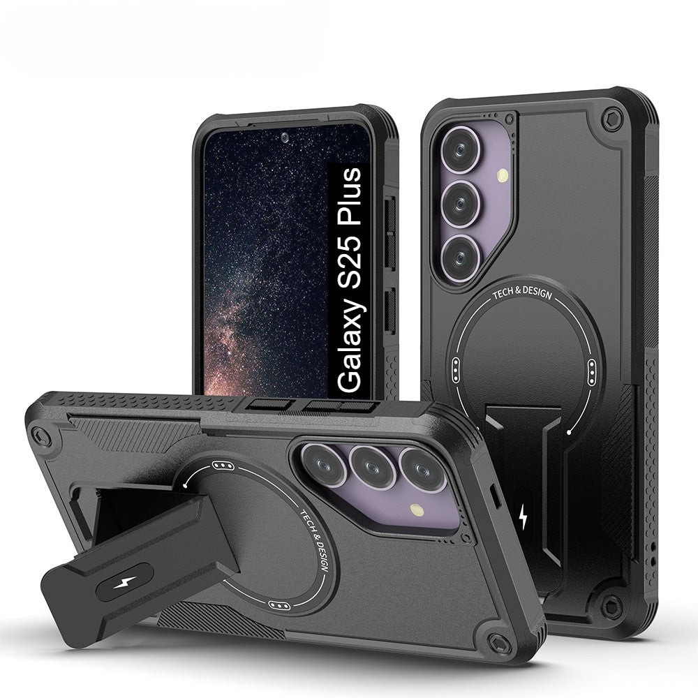 US LITE Back Cover with Portable Kickstand | Mag-Safe Compatible Magnetic Case | Shockproof Military Grade Protection | Rugged Armor Design Phone Cover For iPhone & Samsung