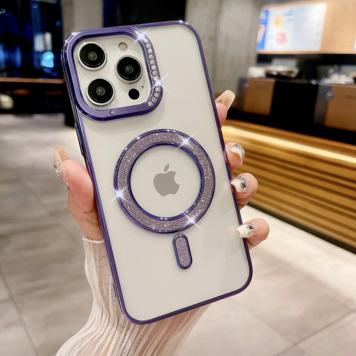 LuxuryKase Transparent Back Cover with Shimmer MagSafe Ring | Soft TPU Case | Stylish Shockproof Protective Mobile Case with Premium Finish For iPhone 15 & 16 Series
