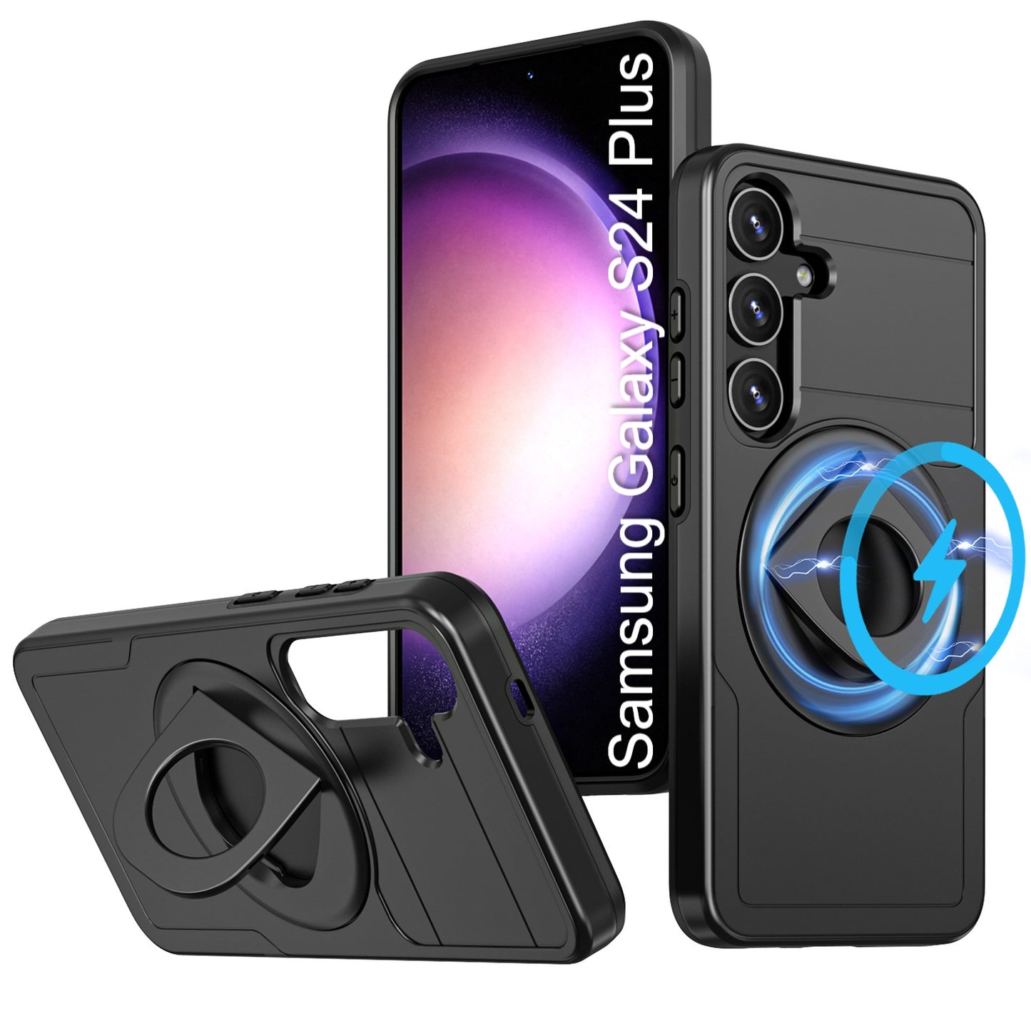 LuxuryKase Shockproof Rugged Back Cover | Heavy Duty Armor Case with MagSafe Compatible 360° Ring Holder | Finger Ring Kickstand | Drop Protection For Samsung Series
