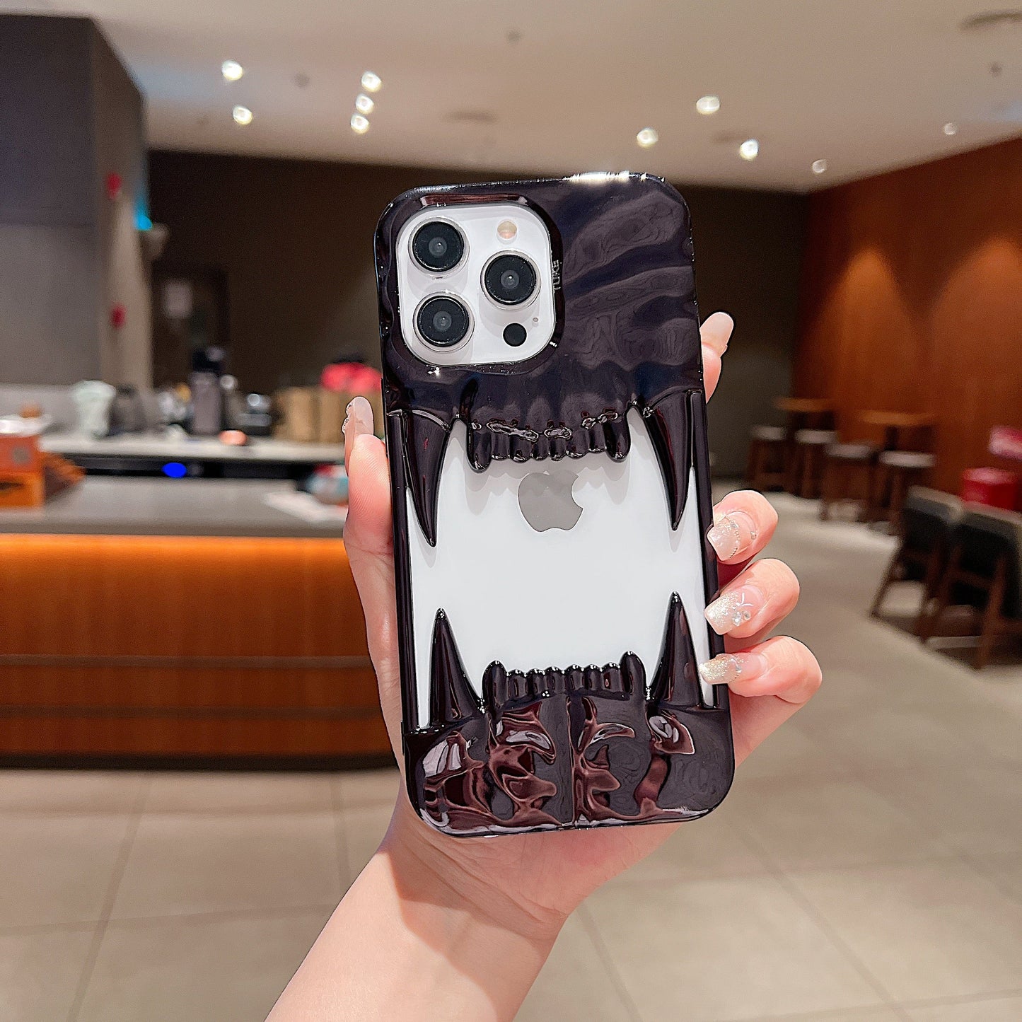 US LITE Shockproof Designer Metallic Chrome 3D Fangs Back Case | Anti-Scratch Grip | Full Camera Protection and Stylish Look For iPhone 14, 15 & 16 Series