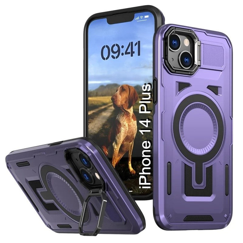 LuxuryKase Rugged Shockproof Magnetic Case with Kickstand | Dual Layer TPU+PC Protection | Mag-Safe Compatible | Camera Guard | Extreme Drop Resistance For iPhone Series