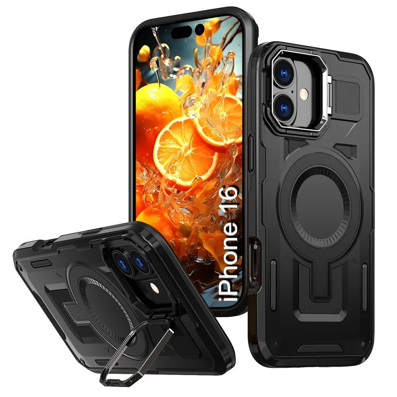 LuxuryKase Rugged Shockproof Magnetic Case with Kickstand | Dual Layer TPU+PC Protection | Mag-Safe Compatible | Camera Guard | Extreme Drop Resistance For iPhone Series
