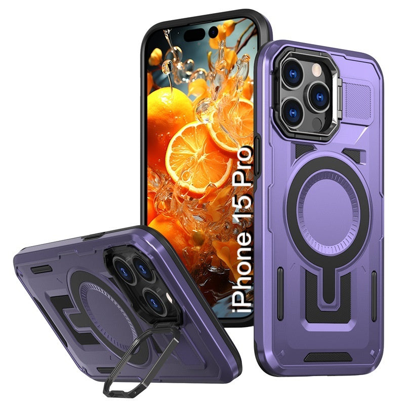 LuxuryKase Rugged Shockproof Magnetic Case with Kickstand | Dual Layer TPU+PC Protection | Mag-Safe Compatible | Camera Guard | Extreme Drop Resistance For iPhone Series