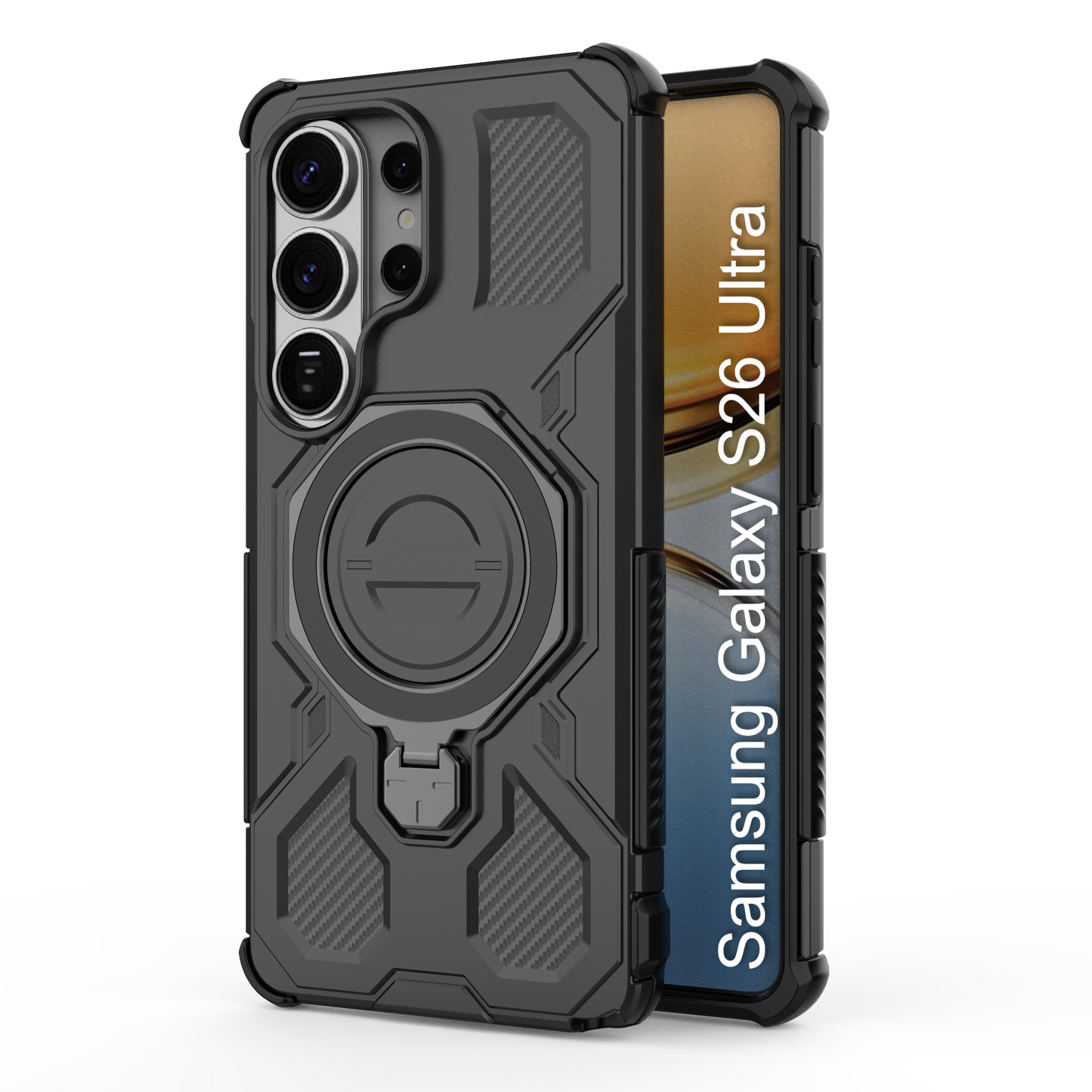 LuxuryKase Armour Ring Stand Case | 360° Rotating Kickstand | Heavy Duty Protection | Rugged Hybrid TPU+PC Design | Camera Protection | MagSafe Compatible For iPhone & Samsung Series