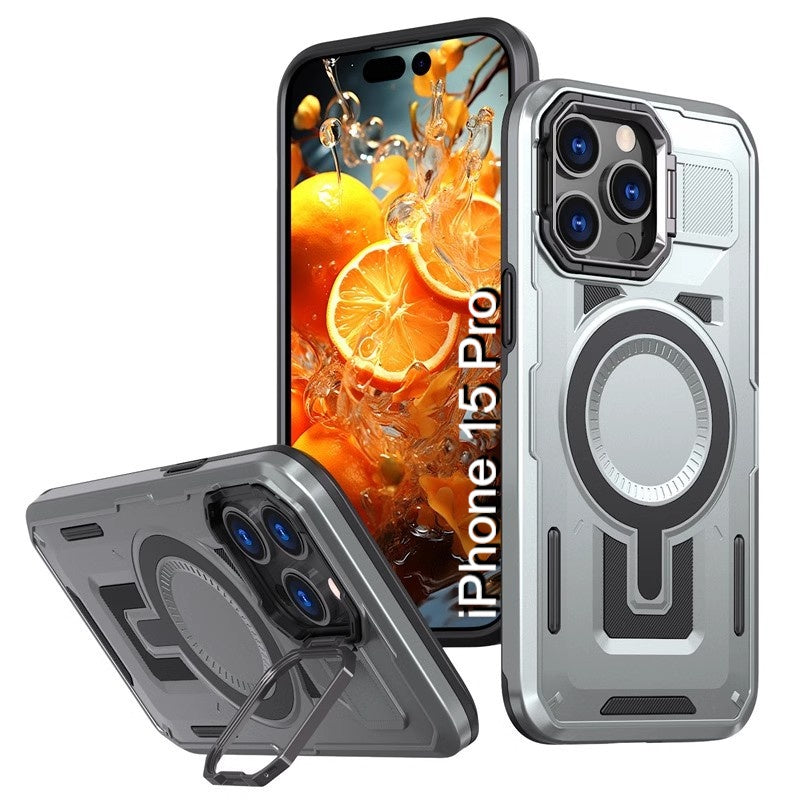 LuxuryKase Rugged Shockproof Magnetic Case with Kickstand | Dual Layer TPU+PC Protection | Mag-Safe Compatible | Camera Guard | Extreme Drop Resistance For iPhone Series