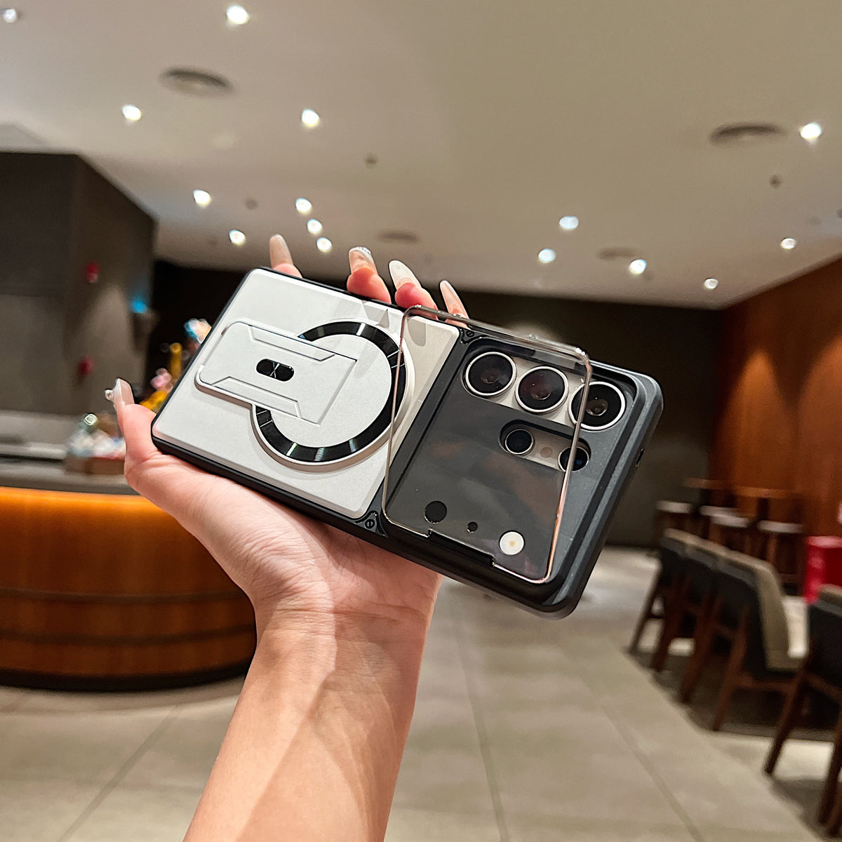 LuxuryKase Hybrid Armour Case | Built-In Foldable Kickstand | Flip Camera Lens Protection Frame Design | MagSafe Compatible | Rugged PC & TPU Cover For iPhone & Samsung Series