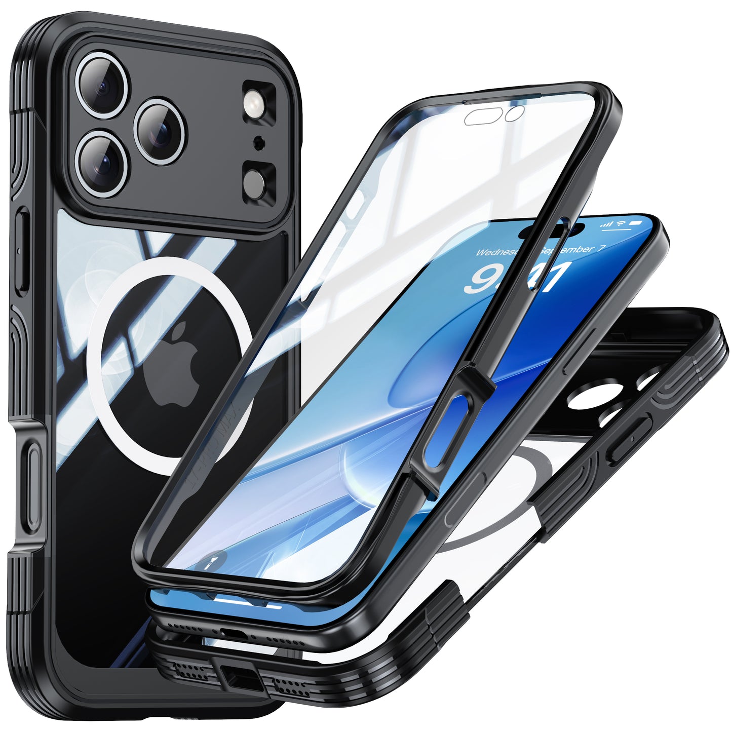 LuxuryKase Shockproof Front & Back Cover with Full Body Protection | Strong Grip | Camera & Screen Guard | Wireless Charging Support | Durable TPU+PC Design Cover For iPhone 16 Series