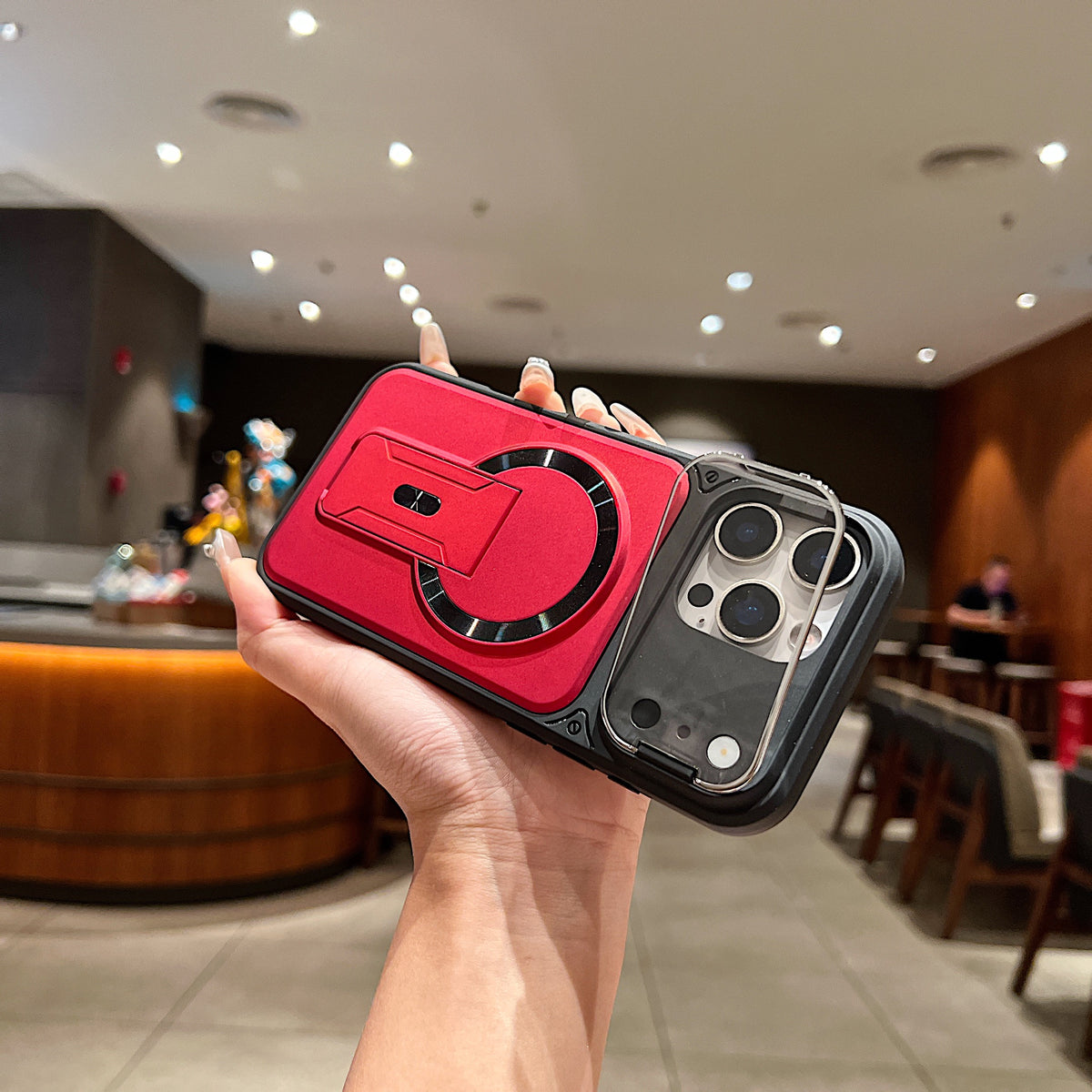 LuxuryKase Hybrid Armour Case | Built-In Foldable Kickstand | Flip Camera Lens Protection Frame Design | MagSafe Compatible | Rugged PC & TPU Cover For iPhone & Samsung Series