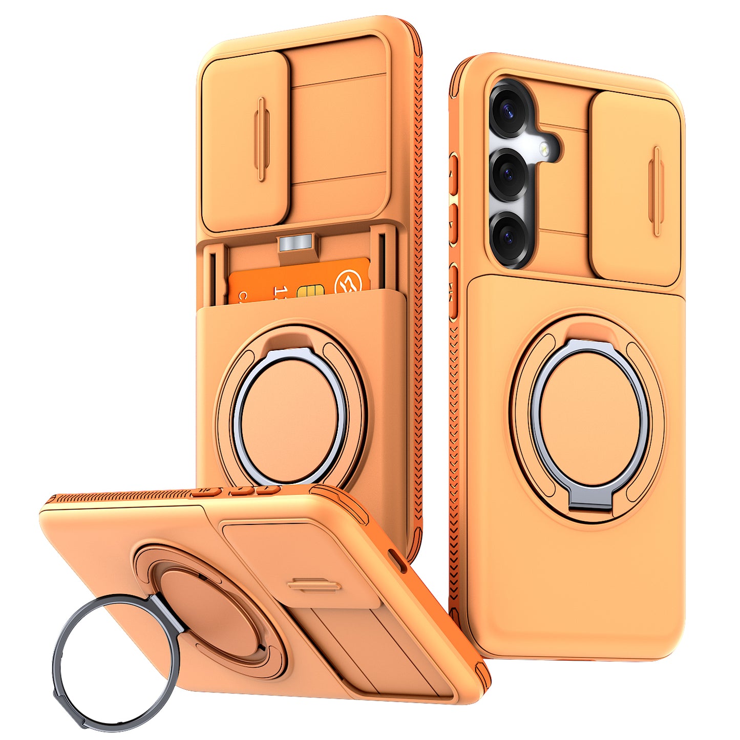 LuxuryKase Magnetic Card Holder Back Cover | Slide Camera Cover Protection | 360° Rotating & 120° Adjustable Kickstand | Shockproof Hard PC Back + Soft TPU Bumper For iPhone & Samsung Series
