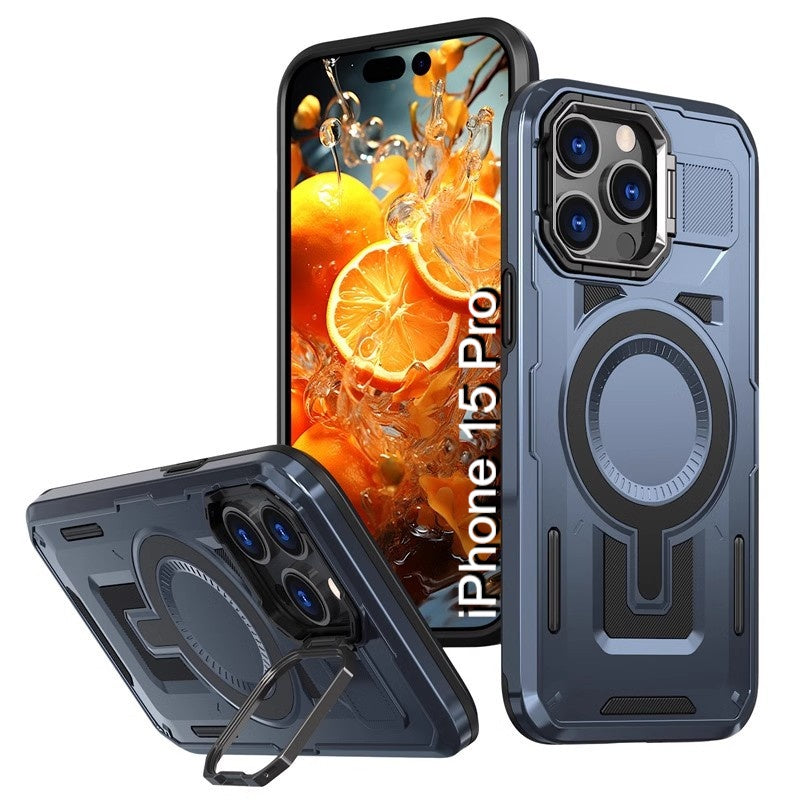 LuxuryKase Rugged Shockproof Magnetic Case with Kickstand | Dual Layer TPU+PC Protection | Mag-Safe Compatible | Camera Guard | Extreme Drop Resistance For iPhone Series