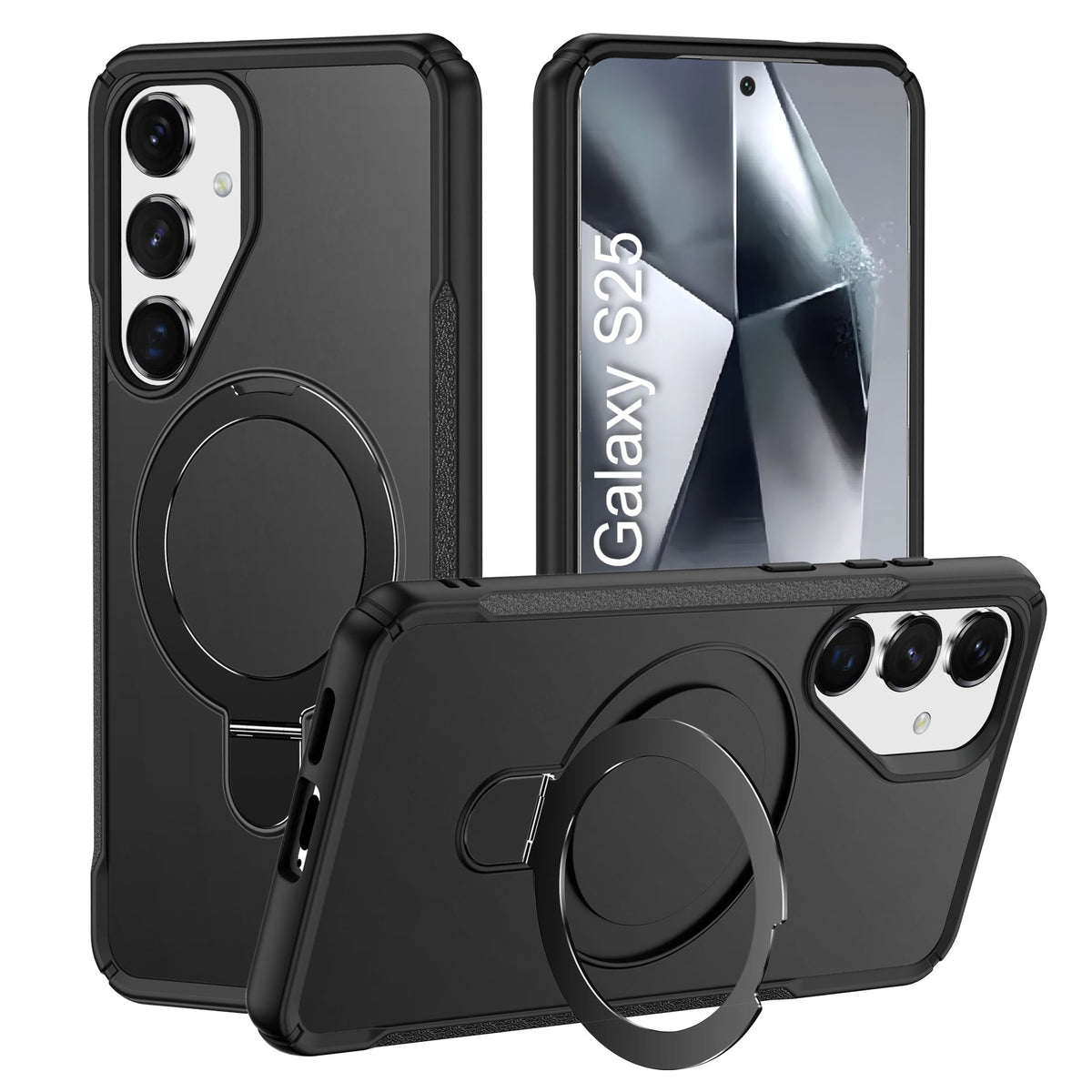 LuxuryKase Shockproof Back Cover with 90° Rotating Ring Kickstand | Mag-Safe Compatible | Rugged Armor Protection Case For iPhone & Samsung Series