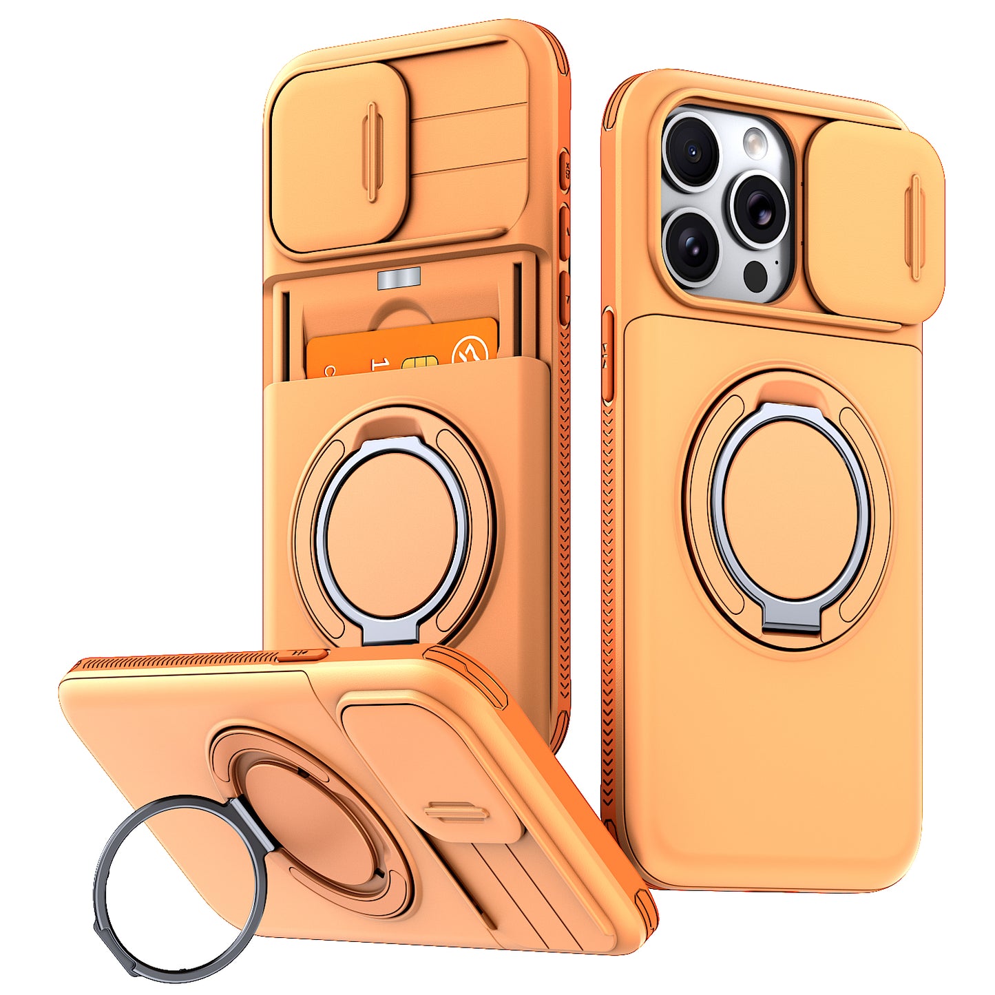 LuxuryKase Magnetic Card Holder Back Cover | Slide Camera Cover Protection | 360° Rotating & 120° Adjustable Kickstand | Shockproof Hard PC Back + Soft TPU Bumper For iPhone & Samsung Series