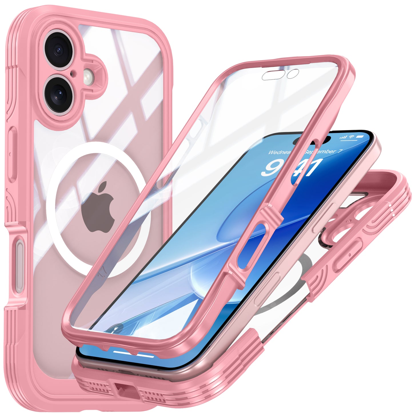 LuxuryKase Shockproof Front & Back Cover with Full Body Protection | Strong Grip | Camera & Screen Guard | Wireless Charging Support | Durable TPU+PC Design Cover For iPhone 16 Series