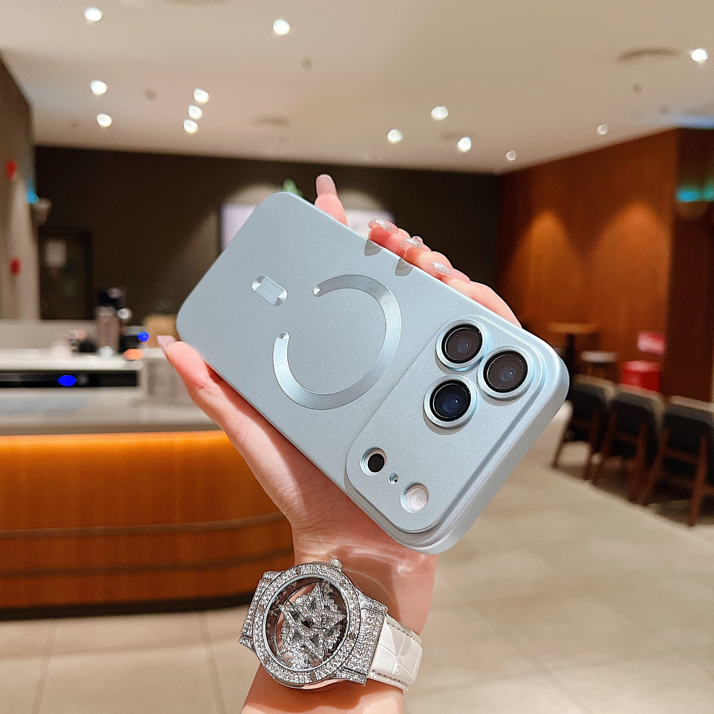 LuxuryKase LK022 Compatible Mag-Safe Magnetic Wireless Charging Matte Shockproof Silicone Case With Lens Protector Glass For iPhone