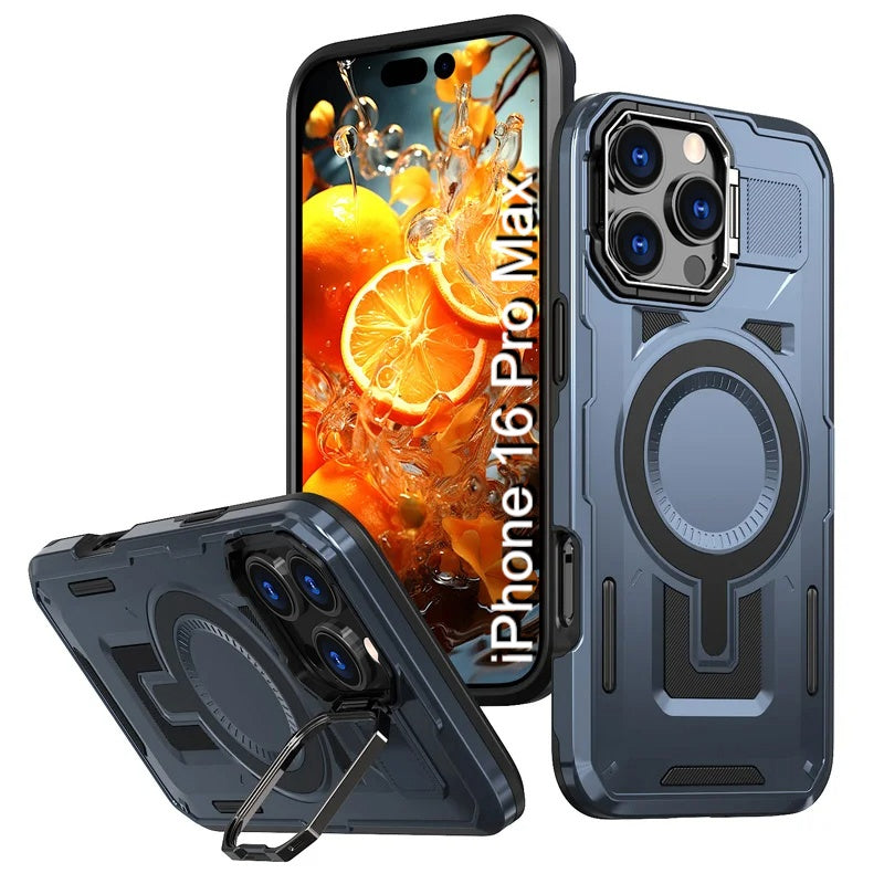 LuxuryKase Rugged Shockproof Magnetic Case with Kickstand | Dual Layer TPU+PC Protection | Mag-Safe Compatible | Camera Guard | Extreme Drop Resistance For iPhone Series