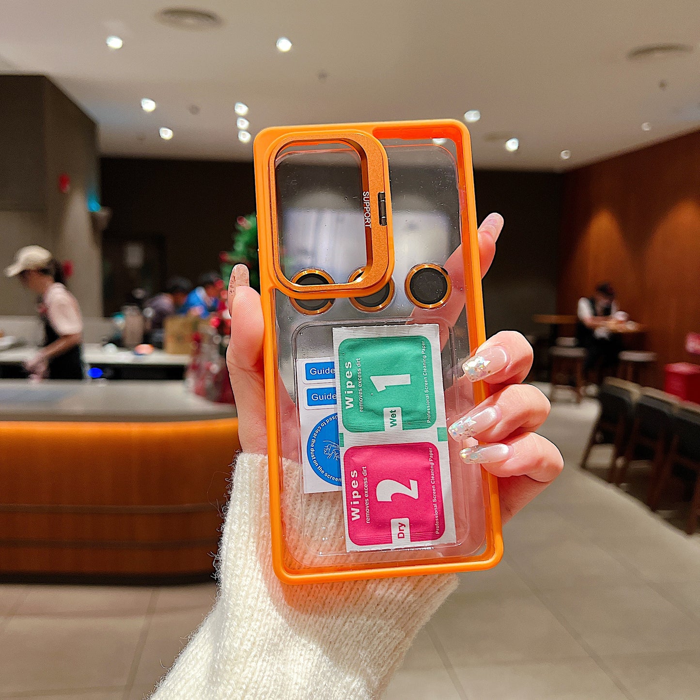 LuxuryKase Clear Case | Metal Lens Protector & 180° Rotating Bracket | Shockproof Transparent Hard Back Cover with Soft TPU Frame For iPhone & Samsung