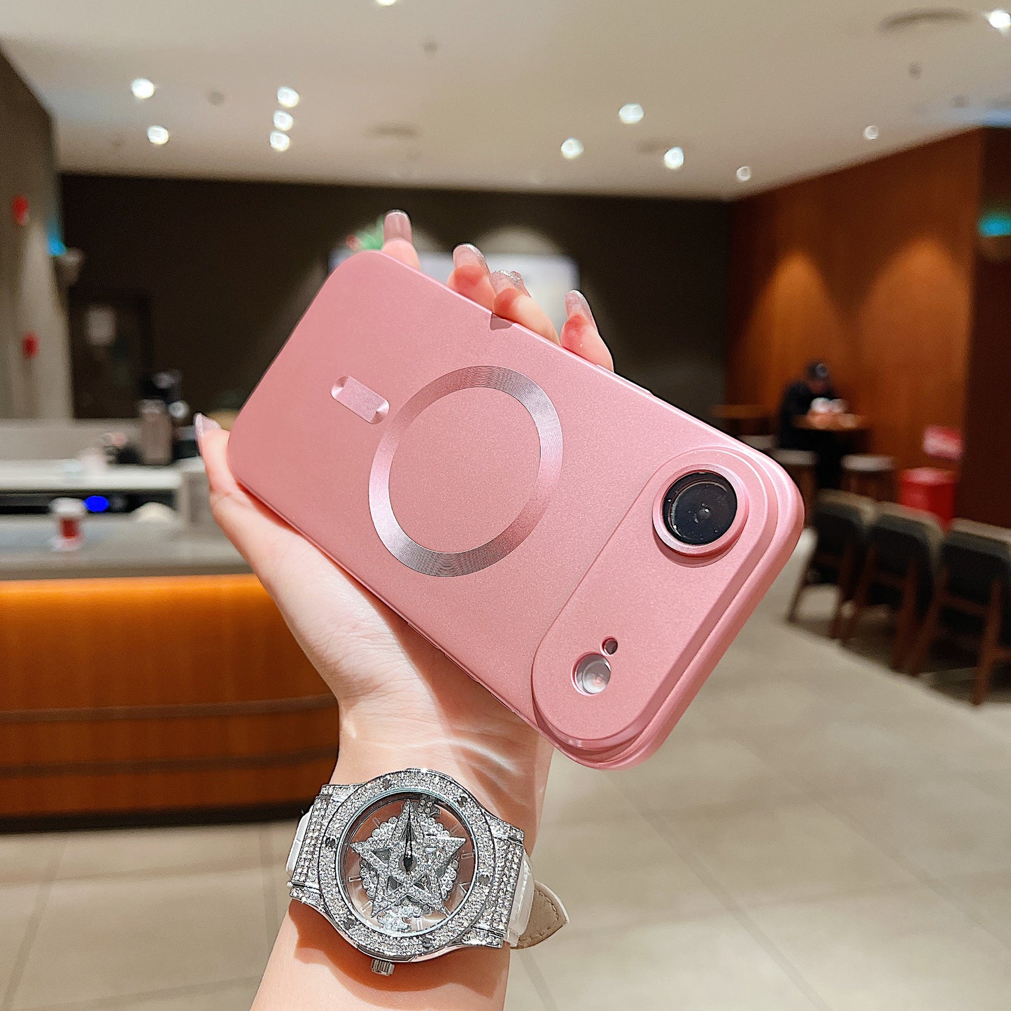 LuxuryKase LK022 Compatible Mag-Safe Magnetic Wireless Charging Matte Shockproof Silicone Case With Lens Protector Glass For iPhone