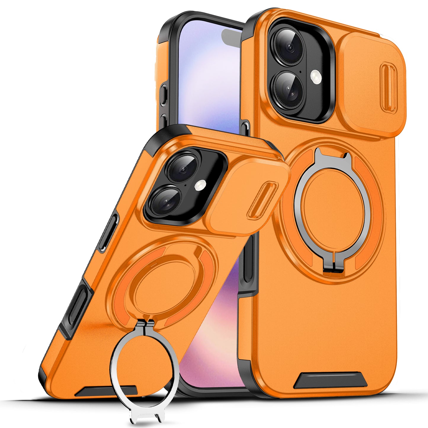 LuxuryKase Shockproof Case with Slide Camera Cover | 360° Rotating Ring Kickstand | Rugged Armour Protection For iPhone Series
