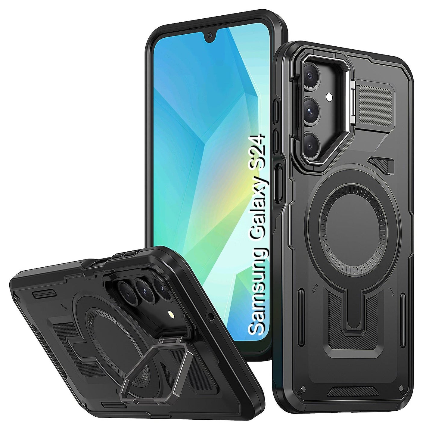 LuxuryKase Rugged Shockproof Magnetic Case with Kickstand | Dual Layer TPU+PC Protection | Mag-Safe Compatible | Camera Guard | Extreme Drop Resistance For Samsung Series