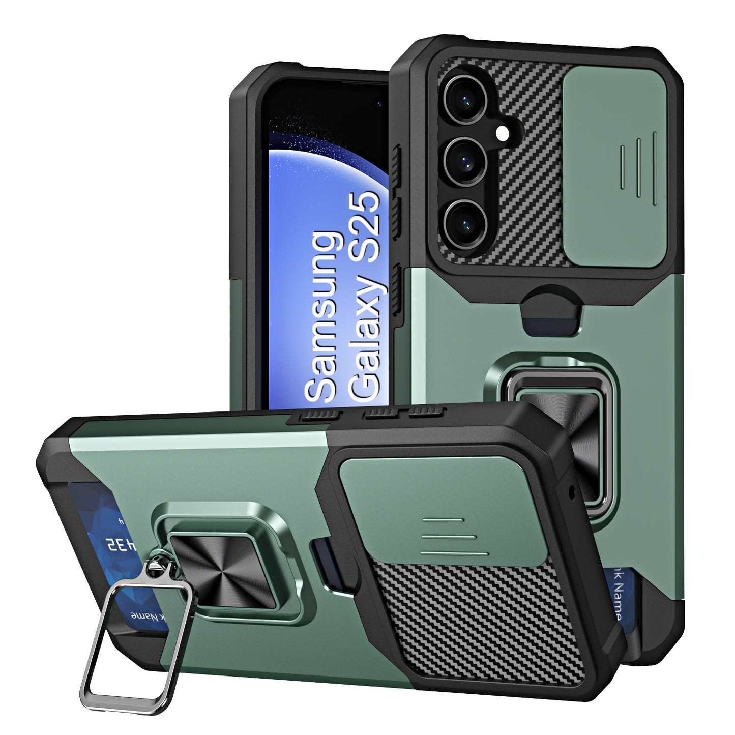 LuxuryKase Shockproof Armor Case | Slide Camera Cover | Hidden Card Slot | Rotating Ring Kickstand | Magnetic Car Mount Support | Military Grade Protection For iPhone & Samsung