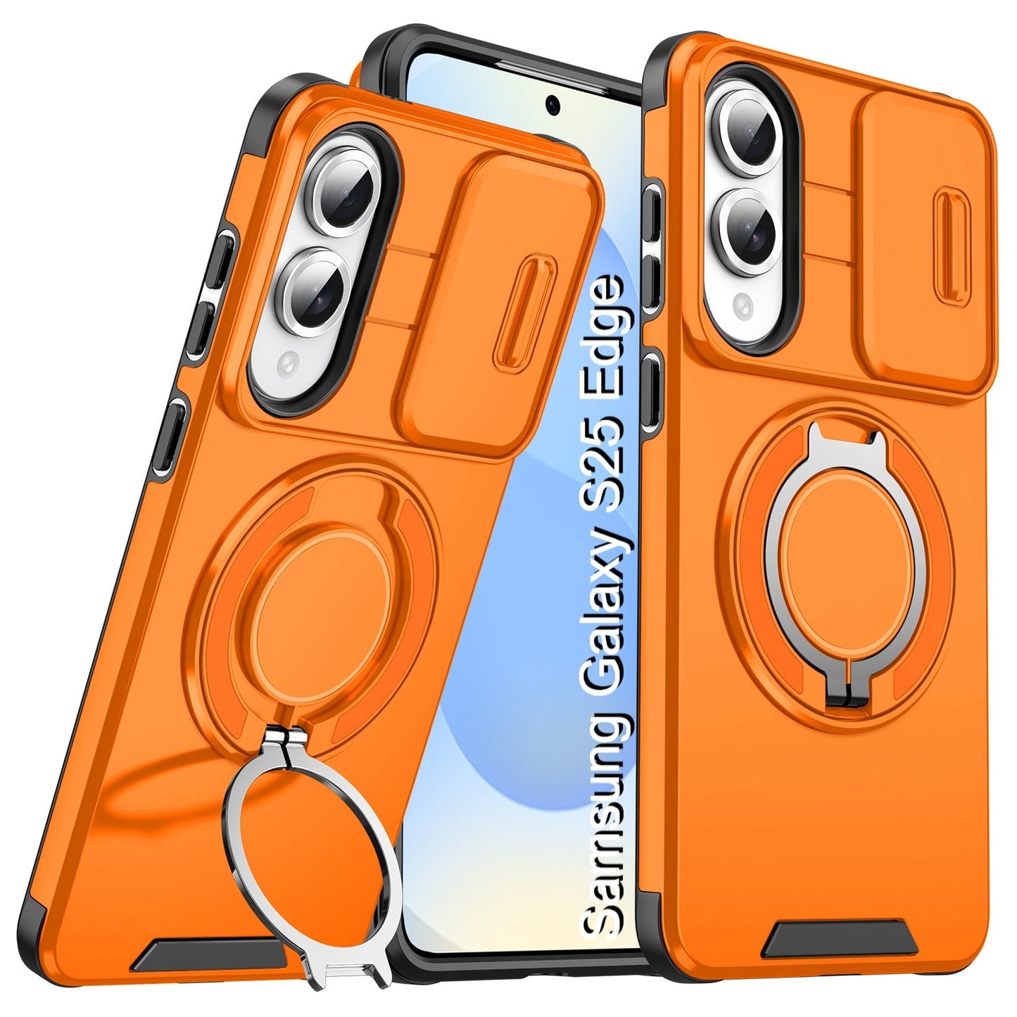 LuxuryKase Shockproof Magnetic Case with Slide Camera Cover | 360° Rotating Ring Kickstand | Mag-Safe Compatible | Rugged Armor Protection For Samsung Series
