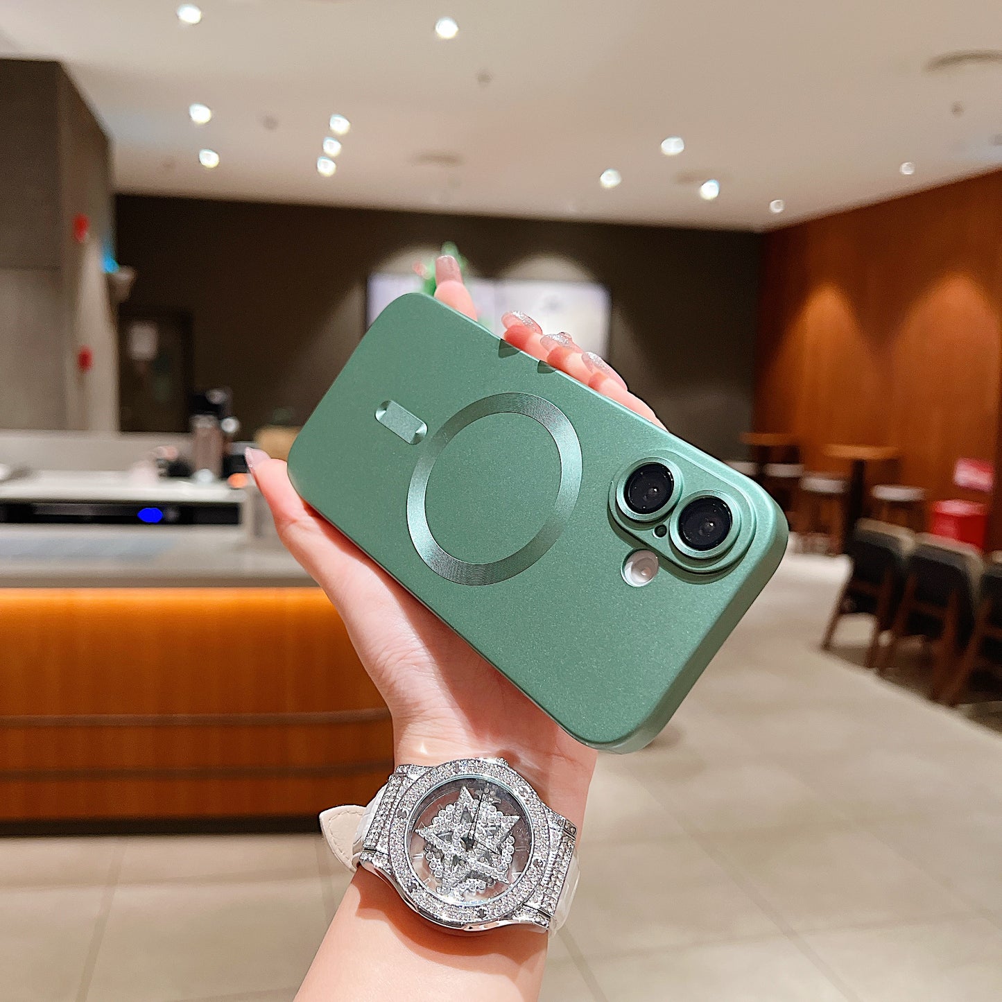 LuxuryKase LK022 Compatible Mag-Safe Magnetic Wireless Charging Matte Shockproof Silicone Case With Lens Protector Glass For iPhone