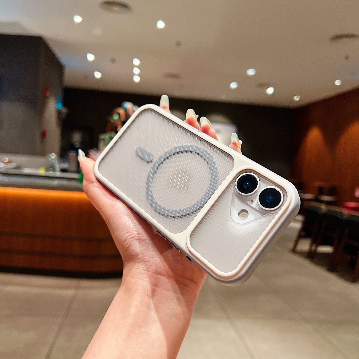 LuxuryKase Hybrid Clear Translucent Case | Matte Dotted Hard PC Back | TPU Textured Grip Frame | Metallic Buttons | Raised Camera Protection | MagSafe Compatible For iPhone
