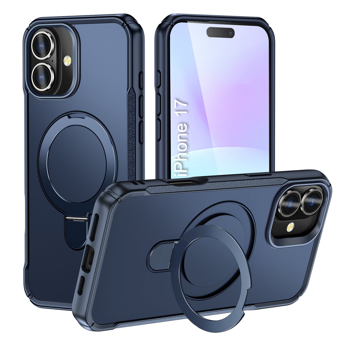 LuxuryKase Shockproof Back Cover with 360° Rotating Ring Kickstand | Mag-Safe Compatible | Rugged Armor Protection Case For iPhone Series