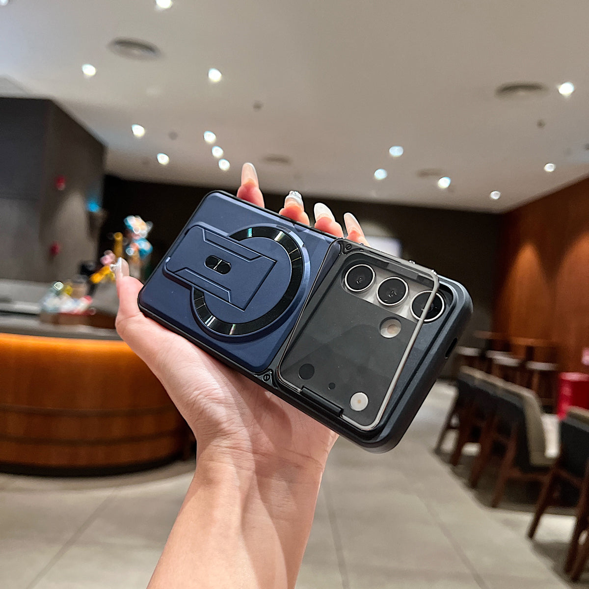 LuxuryKase Hybrid Armour Case | Built-In Foldable Kickstand | Flip Camera Lens Protection Frame Design | MagSafe Compatible | Rugged PC & TPU Cover For iPhone & Samsung Series
