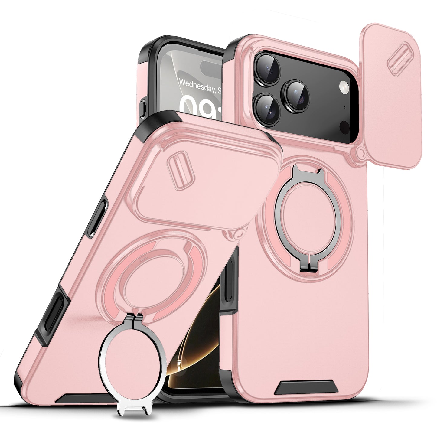 LuxuryKase Shockproof Case with Slide Camera Cover | 360° Rotating Ring Kickstand | Rugged Armour Protection For iPhone Series