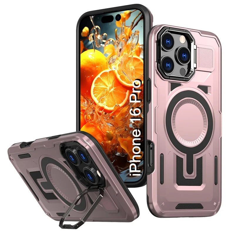 LuxuryKase Rugged Shockproof Magnetic Case with Kickstand | Dual Layer TPU+PC Protection | Mag-Safe Compatible | Camera Guard | Extreme Drop Resistance For iPhone Series