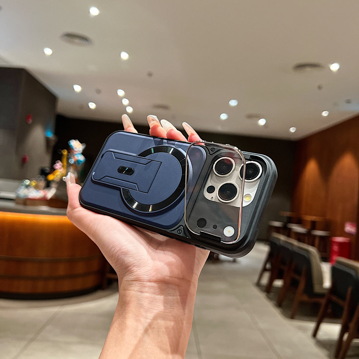 LuxuryKase Hybrid Armour Case | Built-In Foldable Kickstand | Flip Camera Lens Protection Frame Design | MagSafe Compatible | Rugged PC & TPU Cover For iPhone & Samsung Series