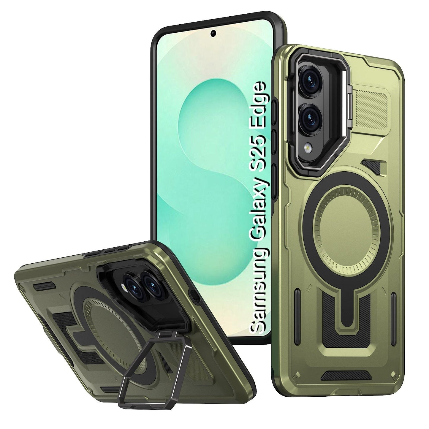 LuxuryKase Rugged Shockproof Magnetic Case with Kickstand | Dual Layer TPU+PC Protection | Mag-Safe Compatible | Camera Guard | Extreme Drop Resistance For Samsung Series