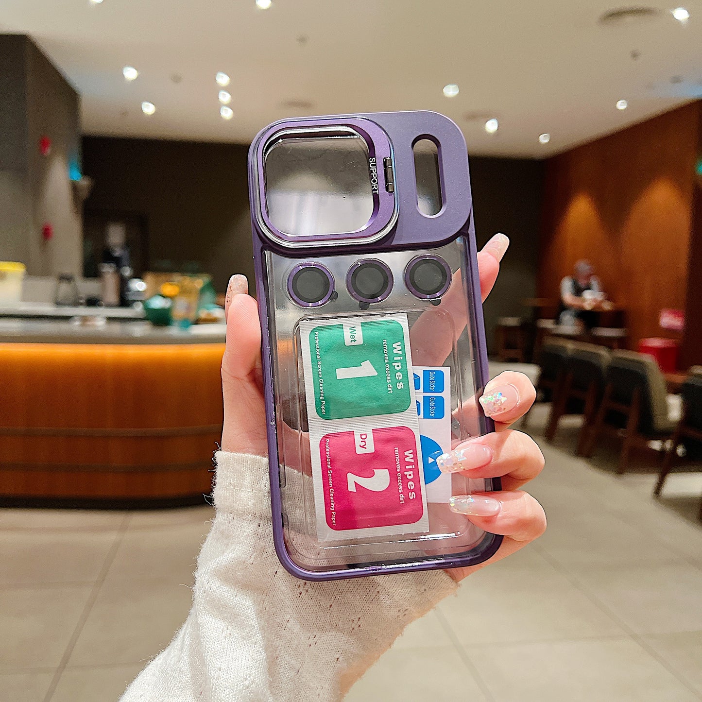 LuxuryKase Clear Case | Metal Lens Protector & 180° Rotating Bracket | Shockproof Transparent Hard Back Cover with Soft TPU Frame For iPhone & Samsung