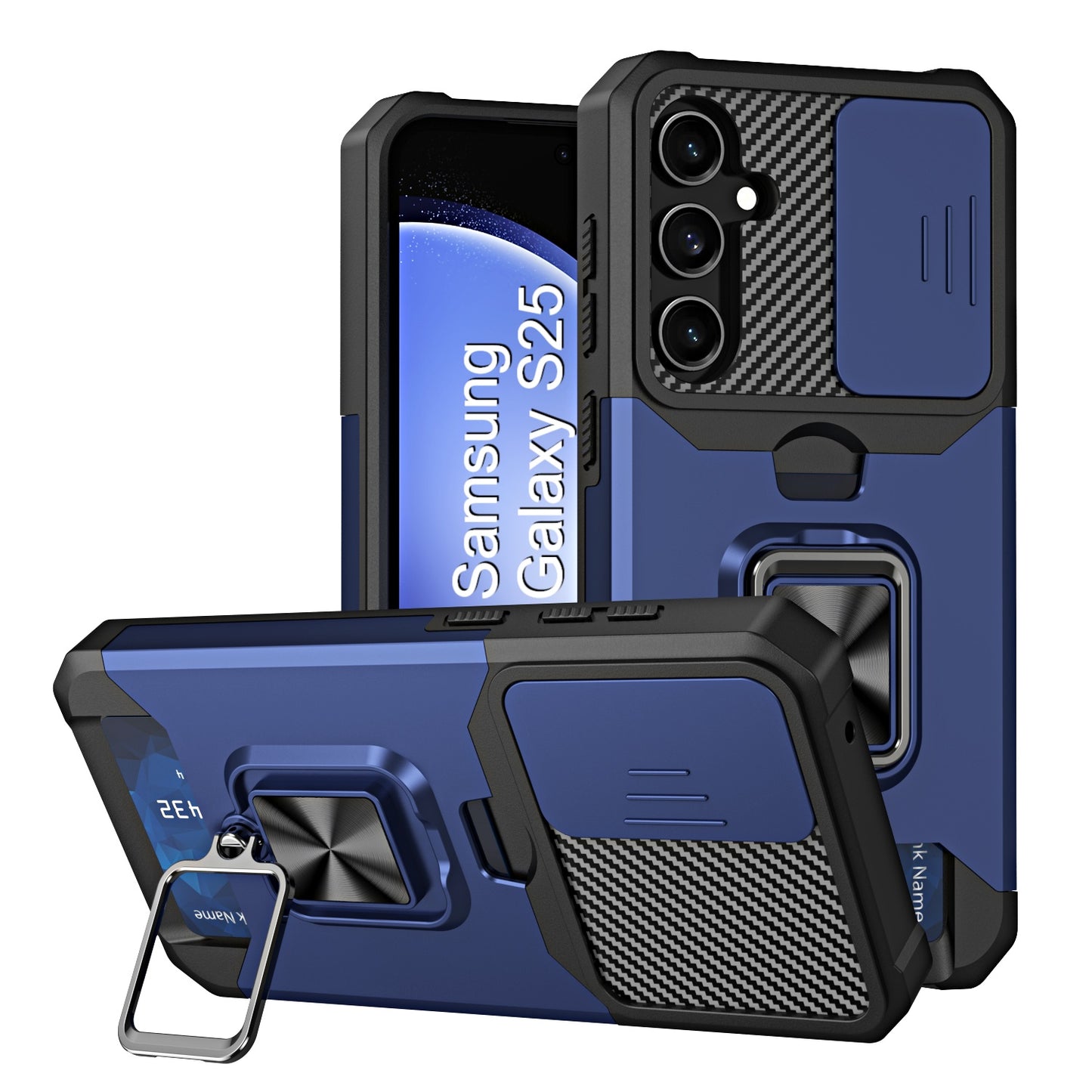 LuxuryKase Shockproof Armor Case | Slide Camera Cover | Hidden Card Slot | Rotating Ring Kickstand | Magnetic Car Mount Support | Military Grade Protection For iPhone & Samsung