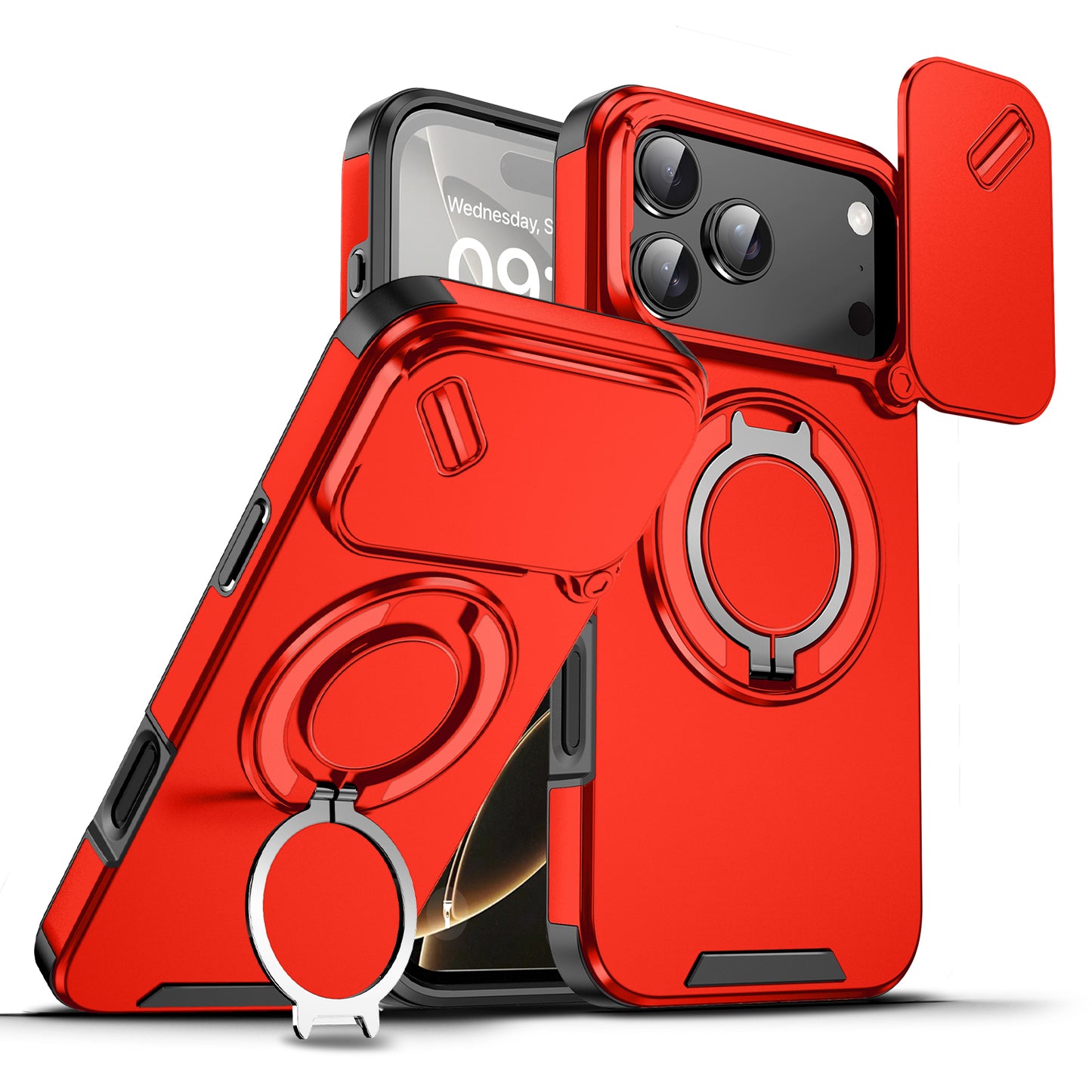 LuxuryKase Shockproof Case with Slide Camera Cover | 360° Rotating Ring Kickstand | Rugged Armour Protection For iPhone Series