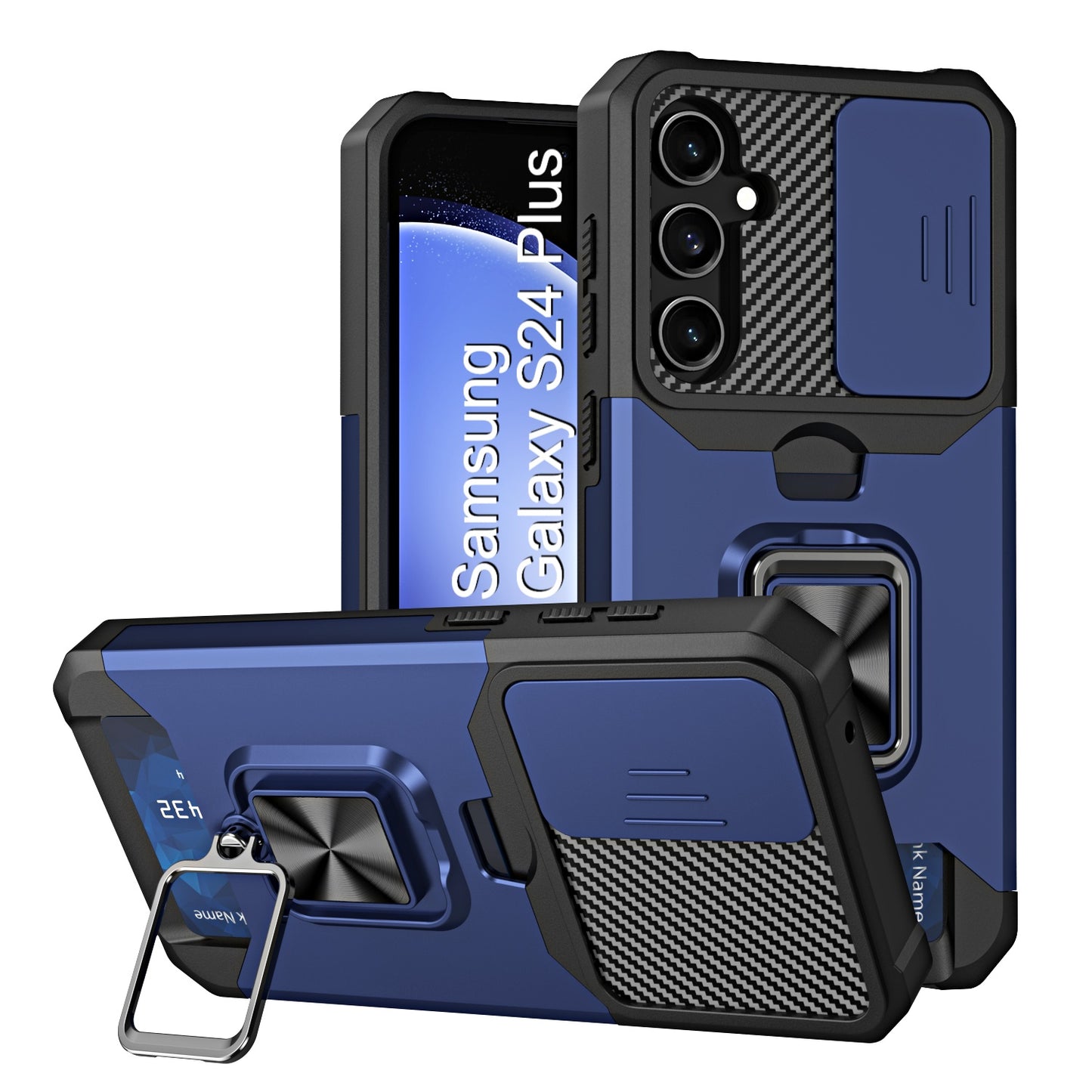 LuxuryKase Shockproof Armor Case | Slide Camera Cover | Hidden Card Slot | Rotating Ring Kickstand | Magnetic Car Mount Support | Military Grade Protection For iPhone & Samsung