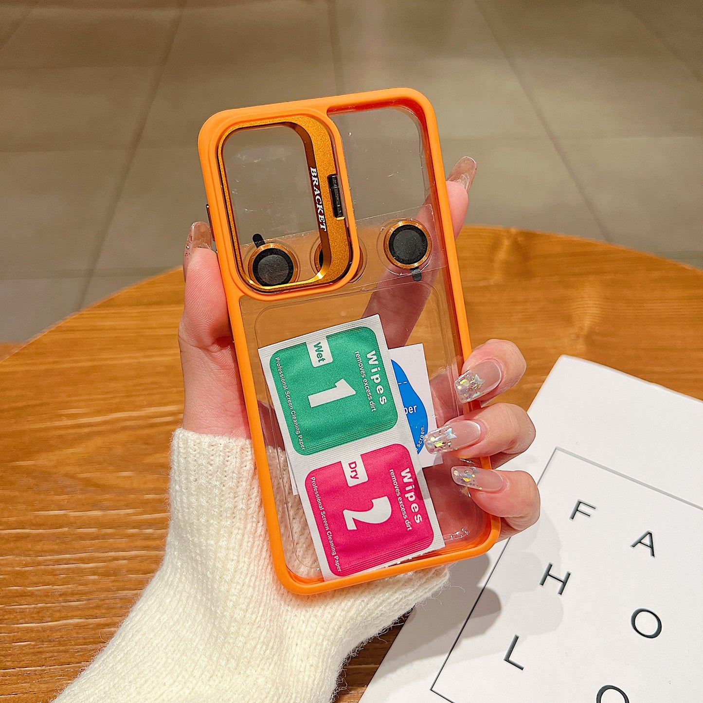 LuxuryKase Clear Case | Metal Lens Protector & 180° Rotating Bracket | Shockproof Transparent Hard Back Cover with Soft TPU Frame For iPhone & Samsung