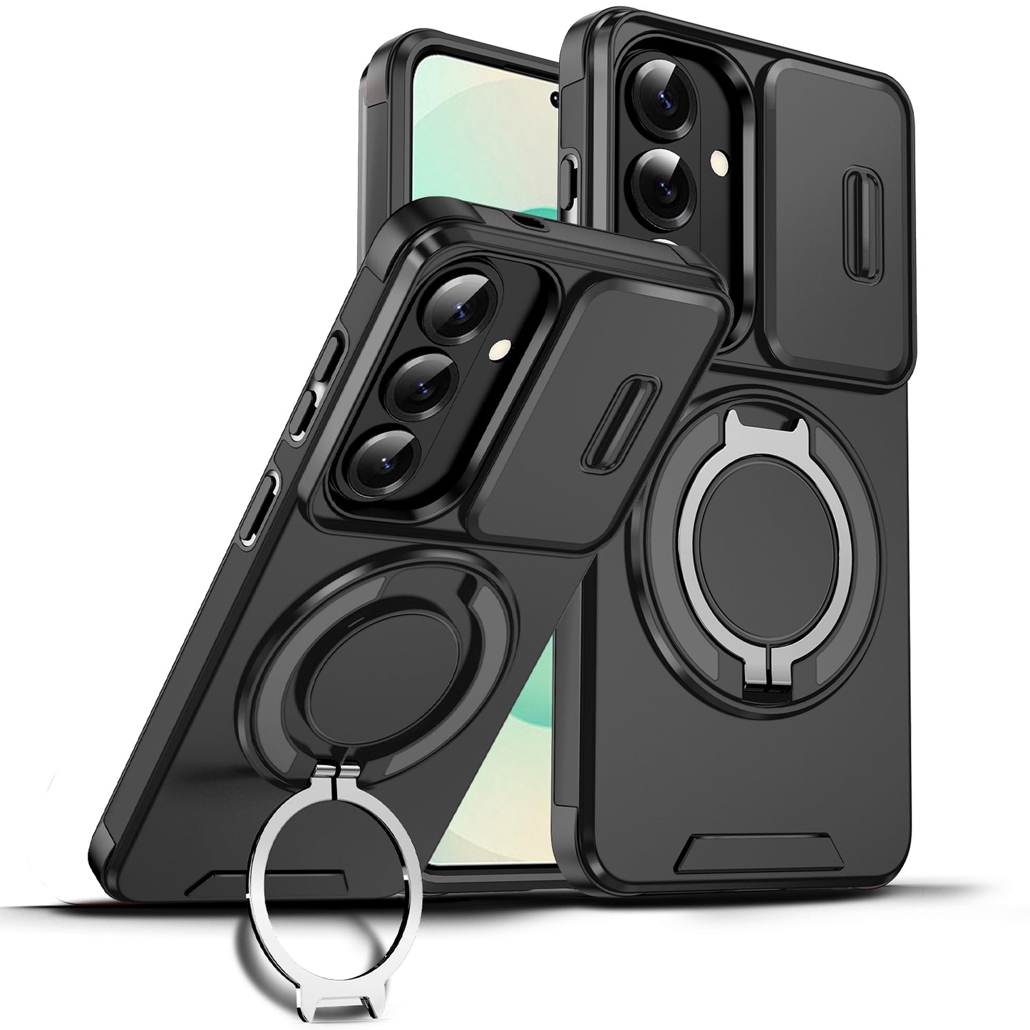 LuxuryKase Shockproof Case with Slide Camera Cover | 360° Rotating Ring Kickstand | Rugged Armour Protection For Samsung Series