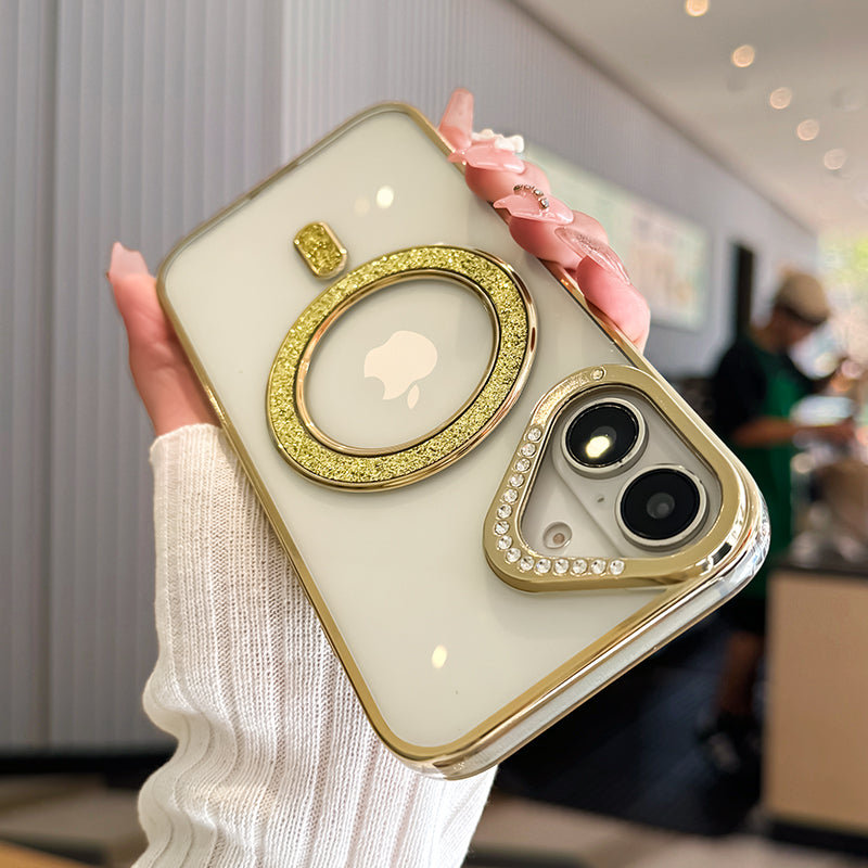 LuxuryKase Transparent Back Cover with Shimmer MagSafe Ring | Soft TPU Case | Stylish Shockproof Protective Mobile Case with Premium Finish For iPhone 15 & 16 Series