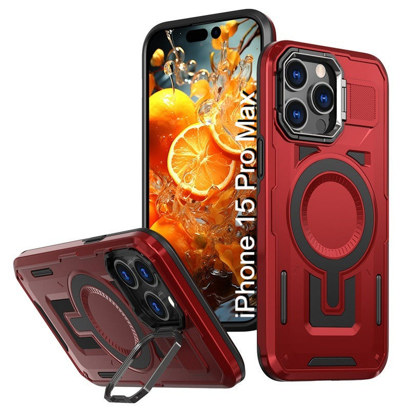 LuxuryKase Rugged Shockproof Magnetic Case with Kickstand | Dual Layer TPU+PC Protection | Mag-Safe Compatible | Camera Guard | Extreme Drop Resistance For iPhone Series