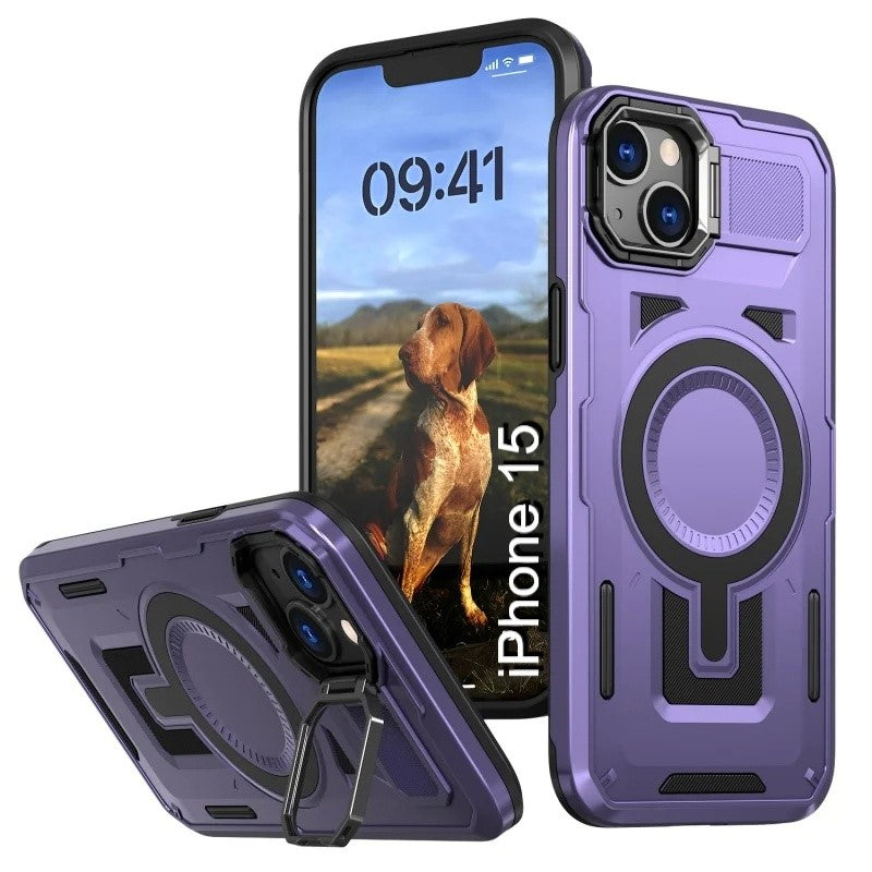 LuxuryKase Rugged Shockproof Magnetic Case with Kickstand | Dual Layer TPU+PC Protection | Mag-Safe Compatible | Camera Guard | Extreme Drop Resistance For iPhone Series